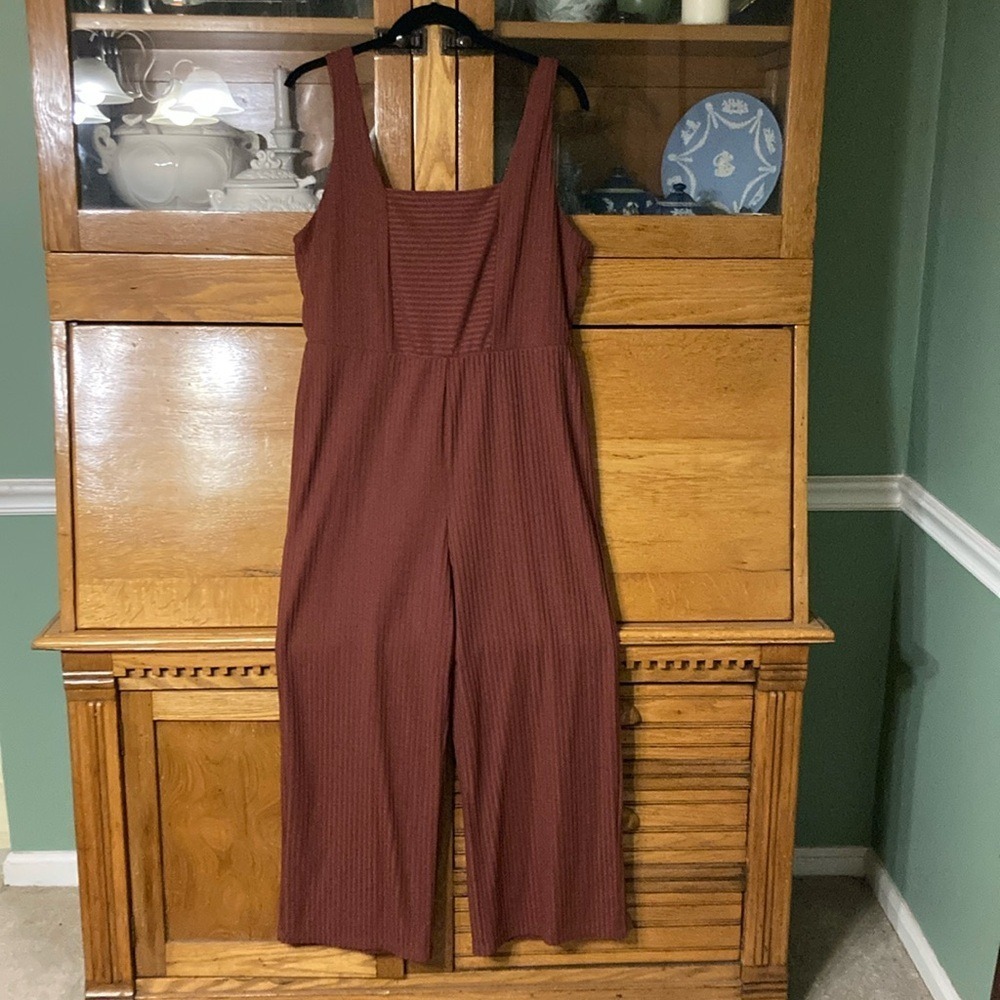 Wild Fable Y2K Rust Brown Ribbed Sleeveless Wide Leg Jumpsuit Large Cottagecore